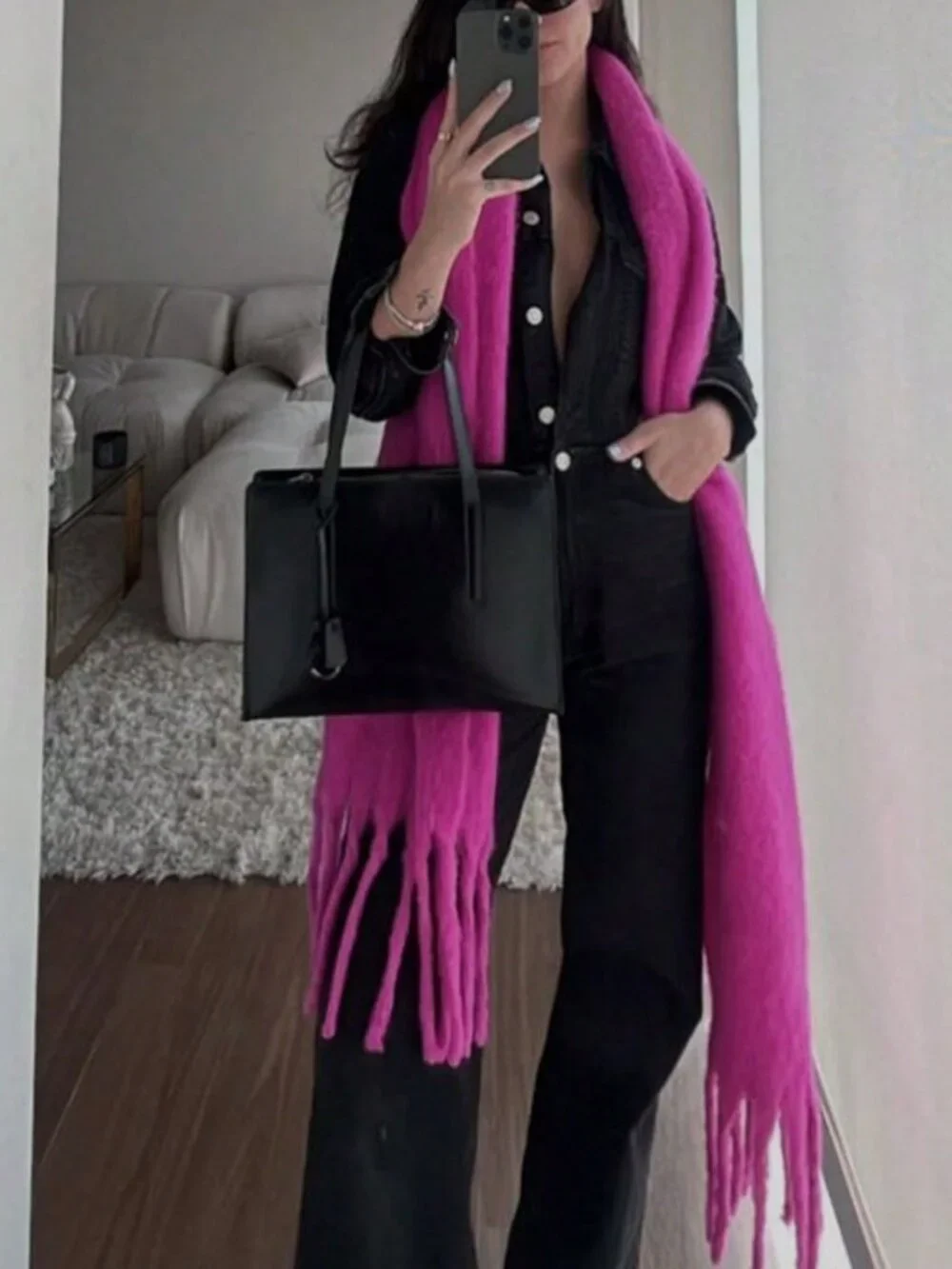 Pink Casual Women's Cozy warm Large Fluffy Tassel Scarf